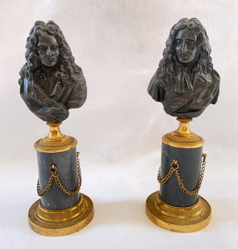 XVIIIe siècle - Paire de bustes en bronze patiné et doré