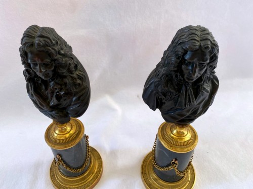 Antiquités - Paire de bustes en bronze patiné et doré