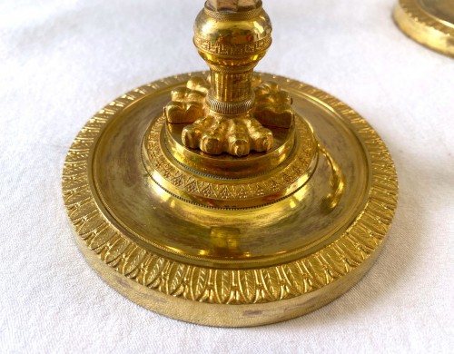 Paire de bougeoirs Empire en bronze doré - Jullion Antiquités