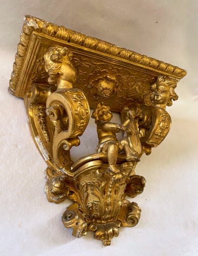 Objet de décoration Colonne Piédestal - Console murale Louis XIV en bois doré
