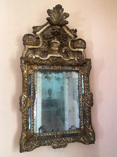 Miroir à fronton en bois argenté - Miroirs, Trumeaux Style Louis XIV