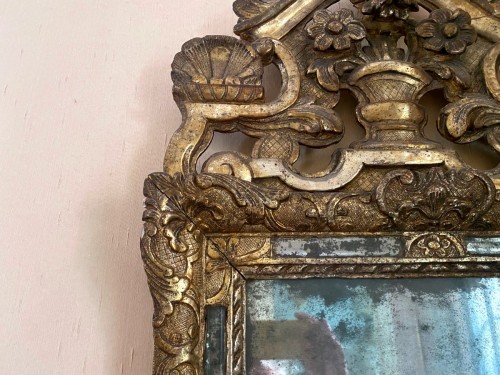 Miroir à fronton en bois argenté - Jullion Antiquités