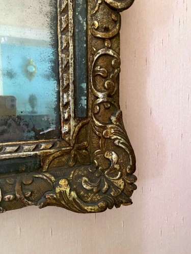 Miroir à fronton en bois argenté - Louis XIV