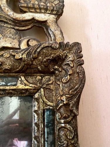 Louis XIV - Miroir à fronton en bois argenté