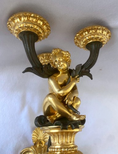 Paire d'appliques en bronze doré et patiné - Jullion Antiquités