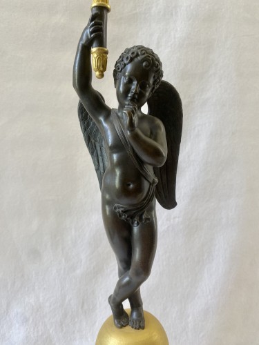 Paire de candélabres Empire en bronze doré et patiné - Jullion Antiquités