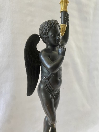 Paire de candélabres Empire en bronze doré et patiné - Empire