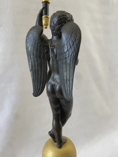 Antiquités - Paire de candélabres Empire en bronze doré et patiné