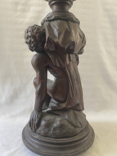 Antiquités - Sellette au nubien en bois sculpté