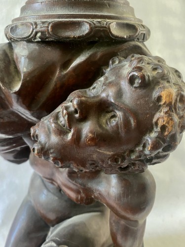 Antiquités - Sellette au nubien en bois sculpté