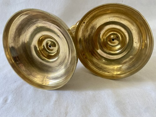 Antiquités - Paire de bougeoirs Louis XVI en bronze doré