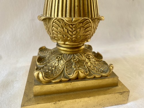 Antiquités - Paire de candélabres restauration en bronze patiné et bronze doré
