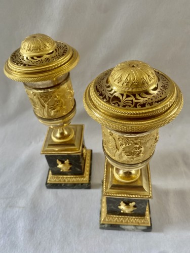 Objet de décoration Cassolettes, coupe et vase - Paire de cassolettes Empire attribuées à Thomire