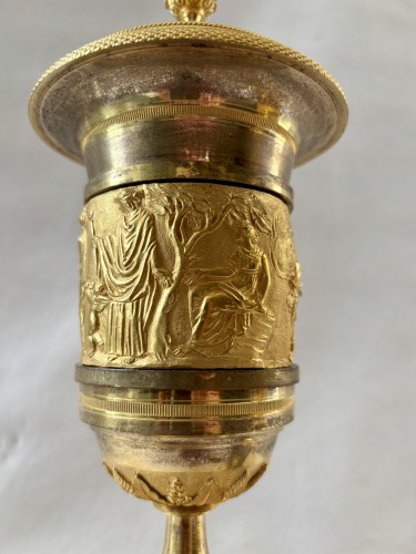 Empire - Pair of gilt bronze vases forming potpourri dishes from the Empire period
