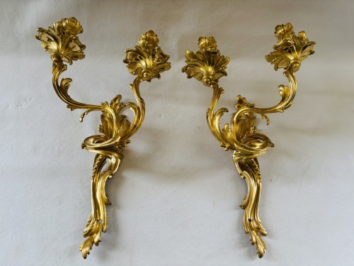 Paire d'appliques Louis XV en bronze doré - Luminaires Style Louis XV