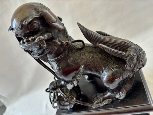  - Paire de chien de Fô en bronze patiné fin 19e siècle