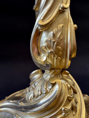 Paire de flambeaux en bronze doré fin 19e d'après un dessin de Meissonnier - Napoléon III