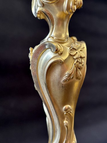 Napoléon III - Paire de flambeaux en bronze doré fin 19e d'après un dessin de Meissonnier