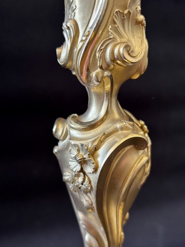 Antiquités - Paire de flambeaux en bronze doré fin 19e d'après un dessin de Meissonnier