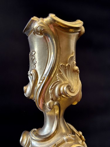 Antiquités - Paire de flambeaux en bronze doré fin 19e d'après un dessin de Meissonnier