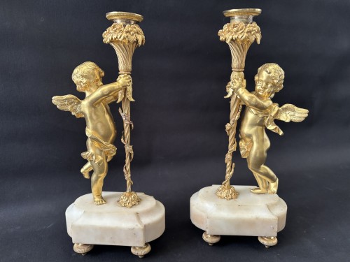 Paire de bougeoirs Napoléon III en bronze doré - Jullion Antiquités