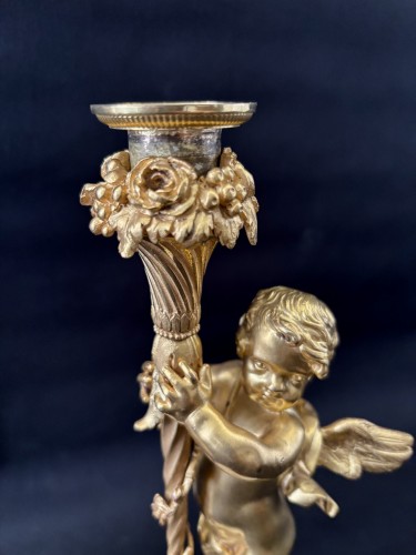 Paire de bougeoirs Napoléon III en bronze doré - Napoléon III