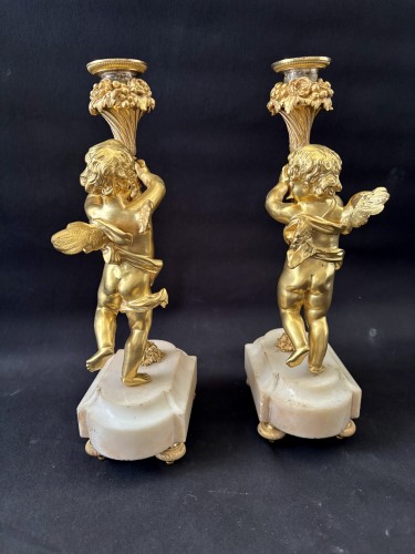 Napoléon III - Paire de bougeoirs Napoléon III en bronze doré