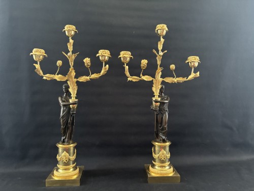 Paire de candélabres Restauration en bronze doré et patiné - Luminaires Style Restauration - Charles X