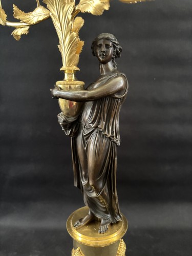 Paire de candélabres Restauration en bronze doré et patiné - Restauration - Charles X