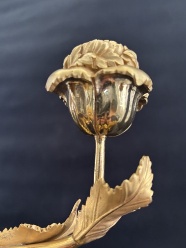 Antiquités - Paire de candélabres Restauration en bronze doré et patiné