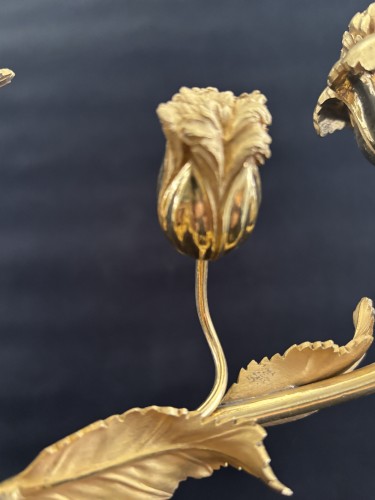 Antiquités - Paire de candélabres Restauration en bronze doré et patiné