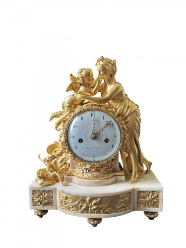 Pendule Louis XVI l'amour et l'amitié en bronze doré et marbre