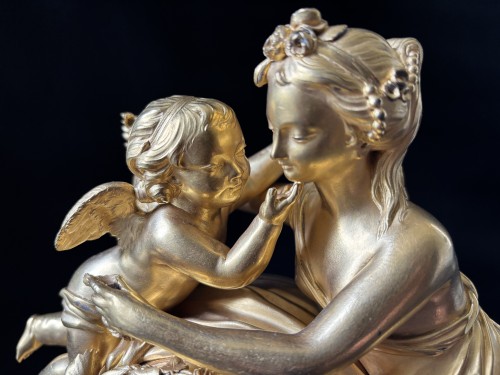 Pendule Louis XVI l'amour et l'amitié en bronze doré et marbre - Jullion Antiquités