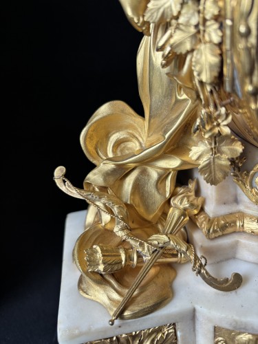XVIIIe siècle - Pendule Louis XVI l'amour et l'amitié en bronze doré et marbre
