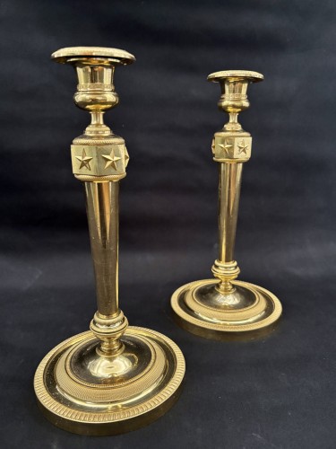 Paire de bougeoirs Empire en bronze doré - Claude Galle - Luminaires Style Empire