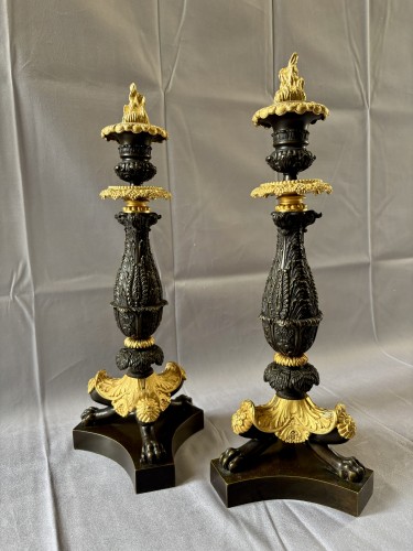 Paire de grands bougeoirs Restauration - Luminaires Style Restauration - Charles X
