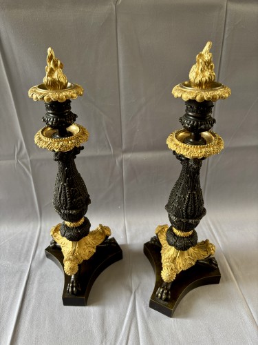Luminaires Bougeoirs et Chandeliers - Paire de grands bougeoirs Restauration