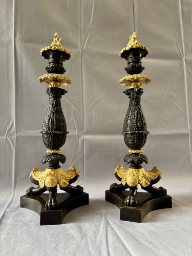 Paire de grands bougeoirs Restauration - Jullion Antiquités
