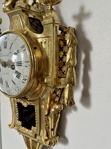 Antiquités - Cartel Louis XVI en bronze doré signé Mercier à Paris