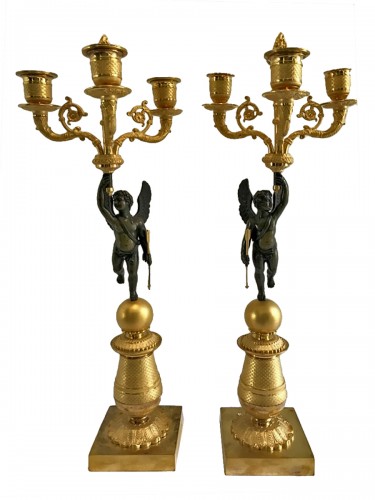 Paire de candélabres Empire en bronze doré