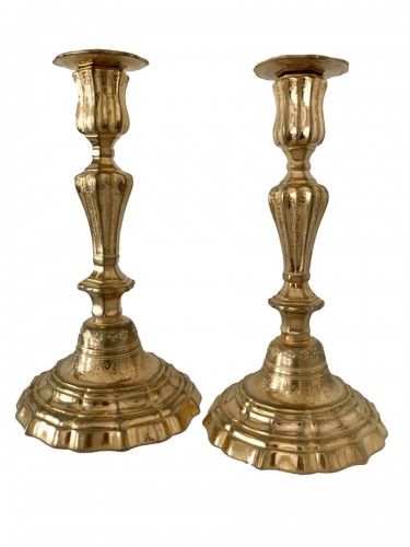 French Pair of gilt bronze candlesticks