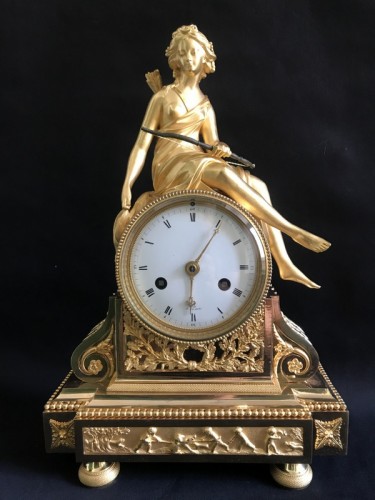 Horlogerie Pendule - Pendule diane chasseresse en bronze doré