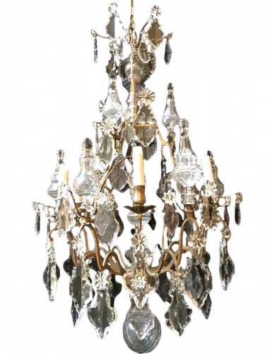 Lustre de forme cage en bronze et cristal