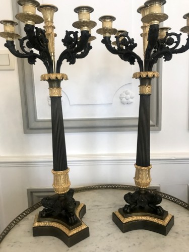Paire de candélabres Restauration en bronze - Luminaires Style Restauration - Charles X