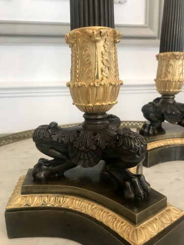 Paire de candélabres Restauration en bronze - Restauration - Charles X