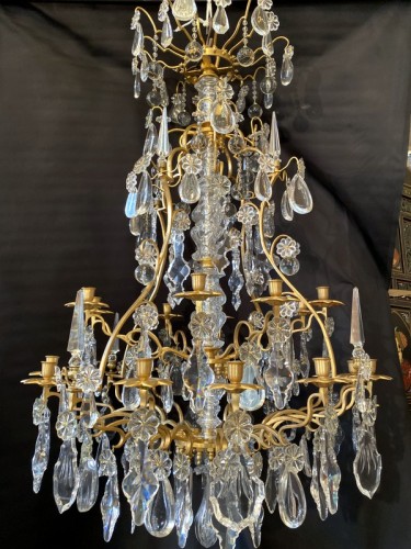 Grand lustre cage en bronze doré et cristal de Baccarat - Luminaires Style Napoléon III