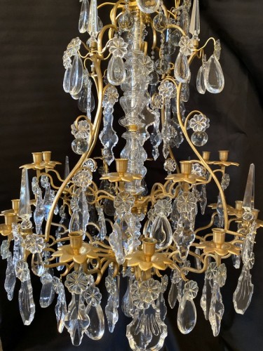 Luminaires Lustre - Grand lustre cage en bronze doré et cristal de Baccarat