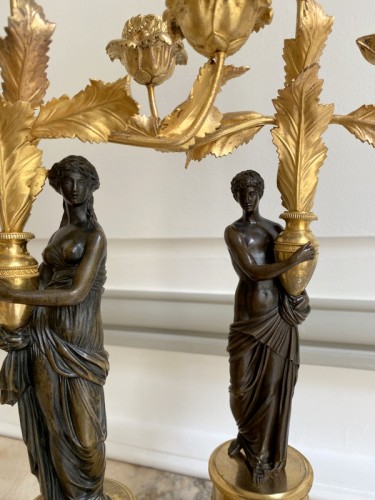 Paire de chandeliers Directoire en bronze doré - Jullion Antiquités