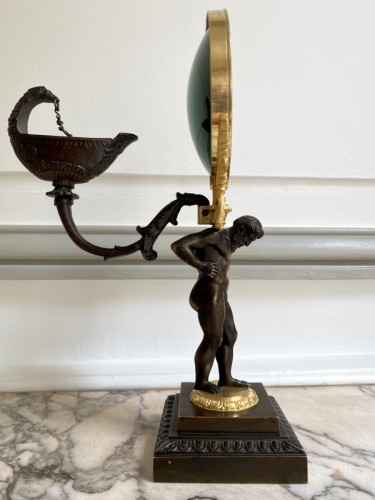 Lampe à huile à réflecteur en bronze doré - Luminaires Style Restauration - Charles X