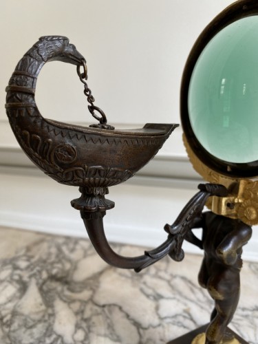 Restauration - Charles X - Lampe à huile à réflecteur en bronze doré
